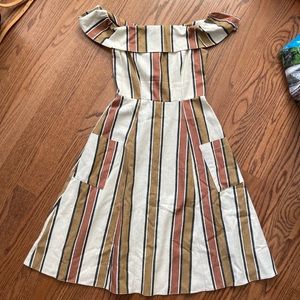 Off the shoulder multi stripe midi dress ASOS